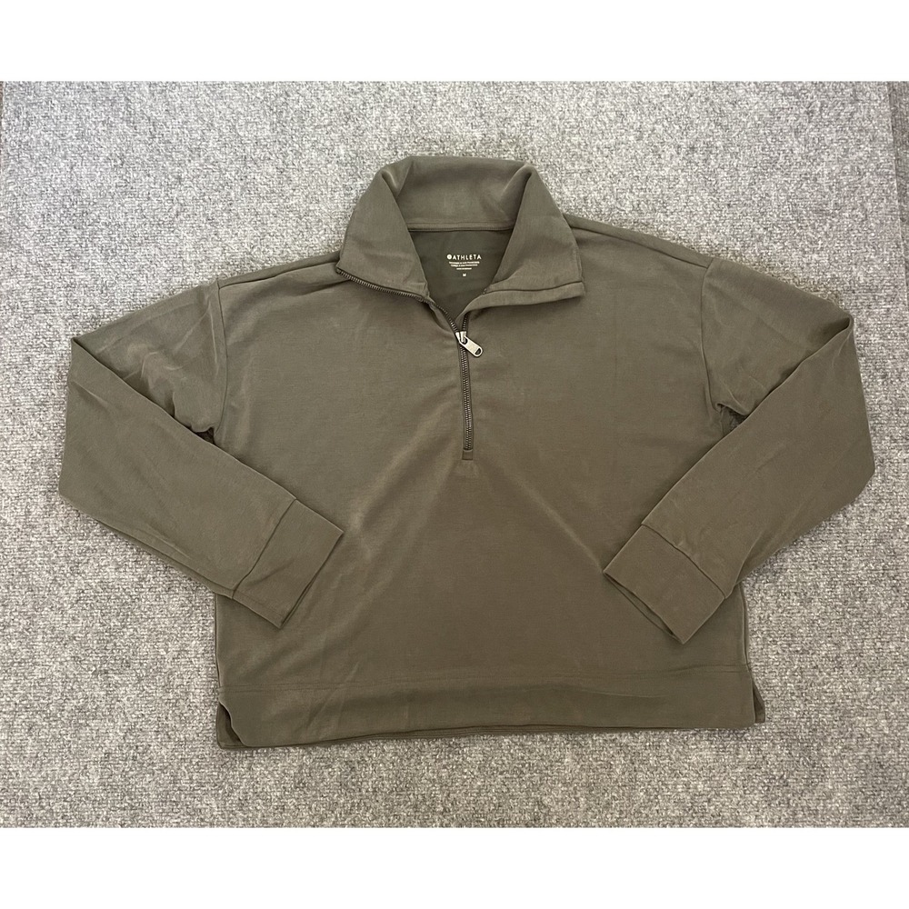 Athleta 1/4 Zip Long Sleeve Pullover Womens Medium Olive Green Top Atheisure Gym